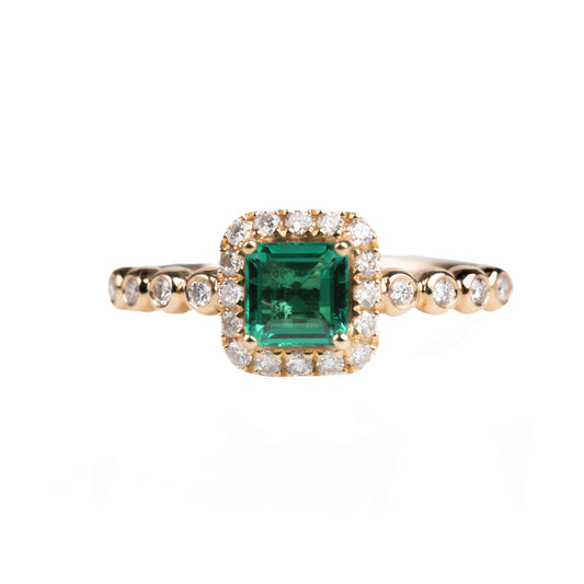 Emerald Diamond Ring - Faceted Square Full Diamonds