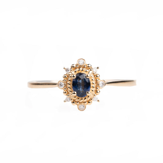 Sapphire Diamond Ring - Baroque Rhombus Hemming