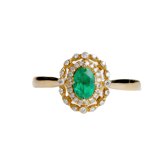 Emerald Diamond RIng - Oval Faceted Double Diamond
